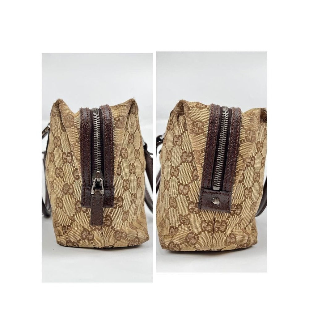 GUCCI GG Canvas Boston Bag Handbag Brown Leather - Picture 6 of 10